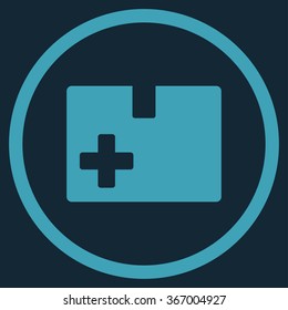 Medical Box vector icon. Style is flat circled symbol, blue color, rounded angles, dark blue background.
