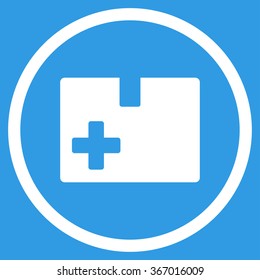 Medical Box vector icon. Style is flat circled symbol, white color, rounded angles, blue background.