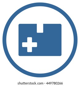 Medical Box vector icon. Style is flat circled symbol, cobalt color, rounded angles, white background.