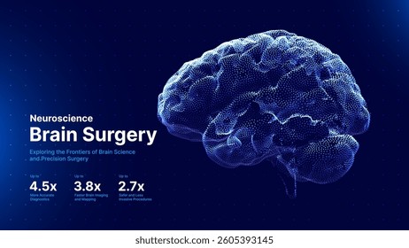Medical Brain Scan with AI Technology in Neuroscience and Surgery. Abstract 3D Neural Data Visualization in Blue on Dark Background. Innovative Healthcare Concept Vector Illustration.