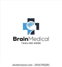 Plantilla del logo del Vector cerebral médico. Este diseño utiliza una cruz o un signo más. diseño inspiración, Vector
