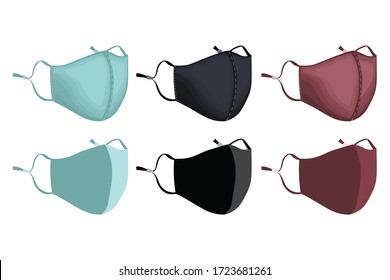 Medical breathing face mask set to prevent Coronavirus, Covid-19 virus, smoke, dust and air pollution,. Virus protection concept. Dust protection devices in the air and medical respiratory.