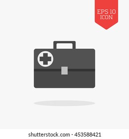 Medical briefcase, first aid kit icon. Flat design gray color symbol. Modern UI web navigation, sign. Illustration element