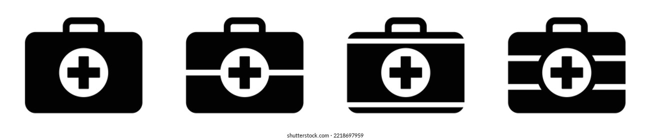 Icono del maletín médico. Icono del cuadro de primeros auxilios. Bolsa médica, ilustración vectorial de icono