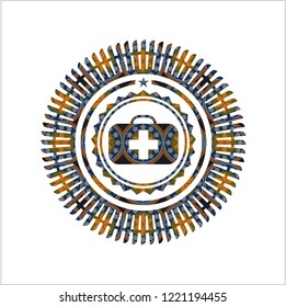 medical briefcase icon inside arabesque badge. arabic decoration.