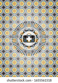 medical briefcase icon inside arabesque style badge. arabic decoration.