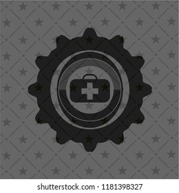 medical briefcase icon inside black emblem. Vintage.
