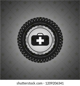 medical briefcase icon inside black emblem. Vintage.