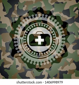 medical briefcase icon inside camo texture