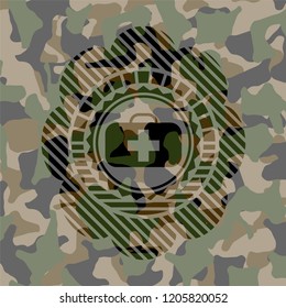 medical briefcase icon inside camouflage texture