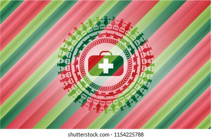 medical briefcase icon inside christmas colors style badge.