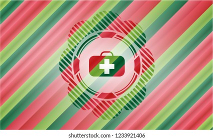 medical briefcase icon inside christmas emblem background.