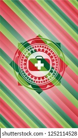 medical briefcase icon inside christmas colors style badge.