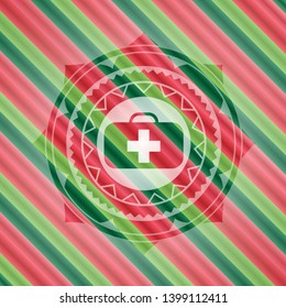 medical briefcase icon inside christmas colors badge.