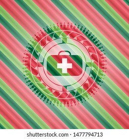 medical briefcase icon inside christmas colors style emblem.