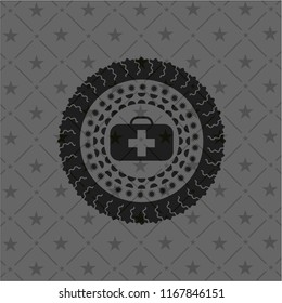 medical briefcase icon inside dark emblem. Retro