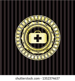 medical briefcase icon inside gold badge or emblem