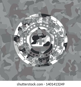 medical briefcase icon inside grey camo texture