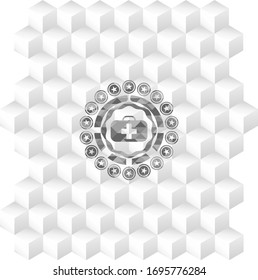 medical briefcase icon inside grey emblem. Vintage with geometric cube white background