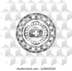 medical briefcase icon inside realistic grey emblem with cube white background