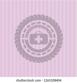 medical briefcase icon inside realistic pink emblem
