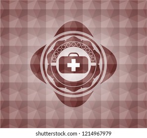 medical briefcase icon inside red geometric emblem. Seamless.