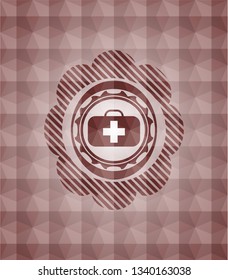 medical briefcase icon inside red geometric badge. Seamless.