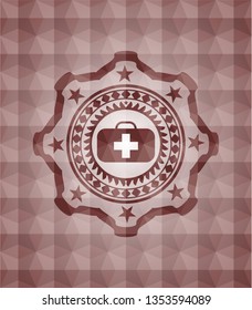 medical briefcase icon inside red seamless polygonal badge.