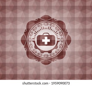 medical briefcase icon inside red seamless polygonal badge. 