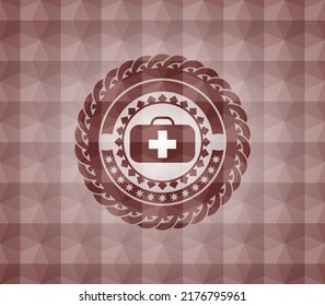 Symbol für medizinische Aktentasche im roten, nahtlosen geometrischen Abzeichen. 