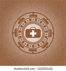 medical briefcase icon inside retro style wood emblem