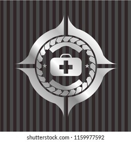 medical briefcase icon inside silver shiny badge