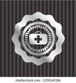medical briefcase icon inside silver shiny emblem