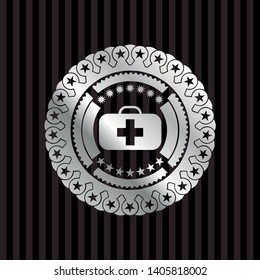medical briefcase icon inside silver emblem or badge