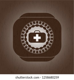 medical briefcase icon inside wood signboards