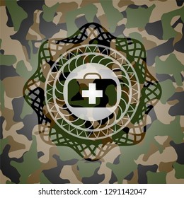 medical briefcase icon on camouflaged texture