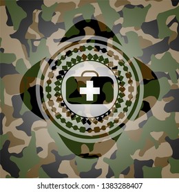 medical briefcase icon on camouflaged pattern