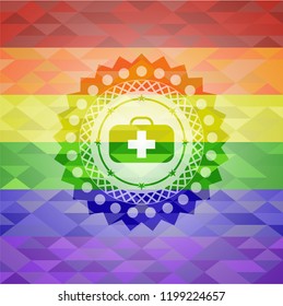 medical briefcase icon on mosaic background with the colors of the LGBT flag