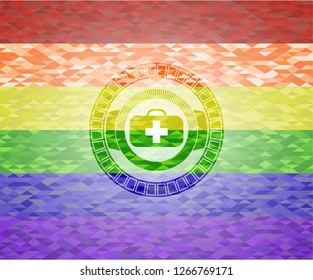 medical briefcase icon on mosaic background with the colors of the LGBT flag