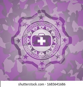 medical briefcase icon on pink and purple camouflage texture