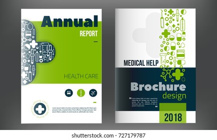 Medical Brochure Cover Template in blue color. Flyer with inline medicine icons, Modern clean Infographic Concept for annual report. Vector