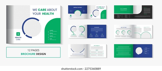 Diseño de folletos médicos y plantilla sanitaria con forma de paisaje