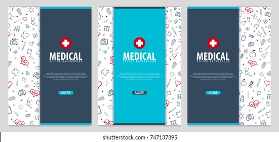 Medical Brochure Design Template. Flyer with inline medicine icons, Modern Infographic Concept for annual report. Vector