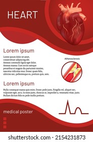 Medical brochure with a heart in the top corner. Editable layout for printing. Vector illustration