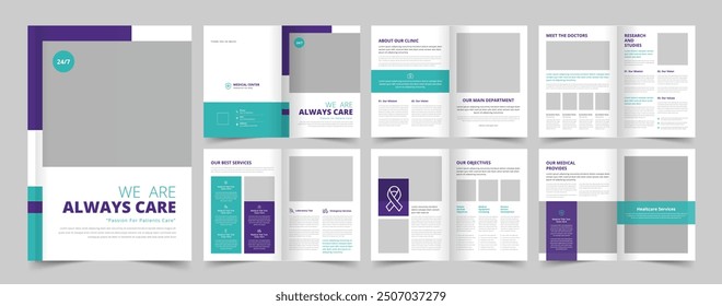 Medical Brochure Template, Hospital Brochure Layout, A4 Template, 12 Page