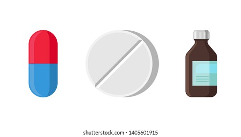 Medical brown bottle glass with label isolated on white background. Vector packaging template mockup flat style icon