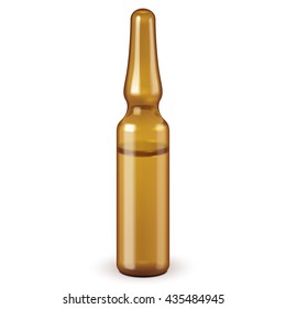 Medical Brown Glass Ampoule,  Isolated On White Background. Mock Up Template Ready For Your Design. Vector EPS10