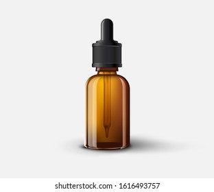 Medical brown glass oil bottle isolated on white