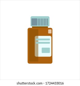 Medical brown pill container. Vitamins in a bottle. Medicine package bottle isolated on white background. Vector flat illustration. Health and care. Design  for medical apps and websites, banner, card