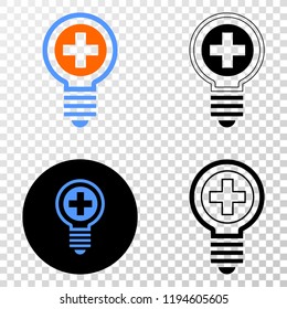 Medical bulb EPS vector pictograph with contour, black and colored versions. Illustration style is flat iconic symbol on chess transparent background.